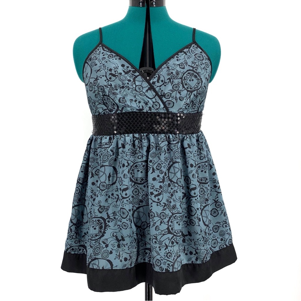 Request Blue and Black Baby Doll Style Camisole with Sequinned Waist, Medium